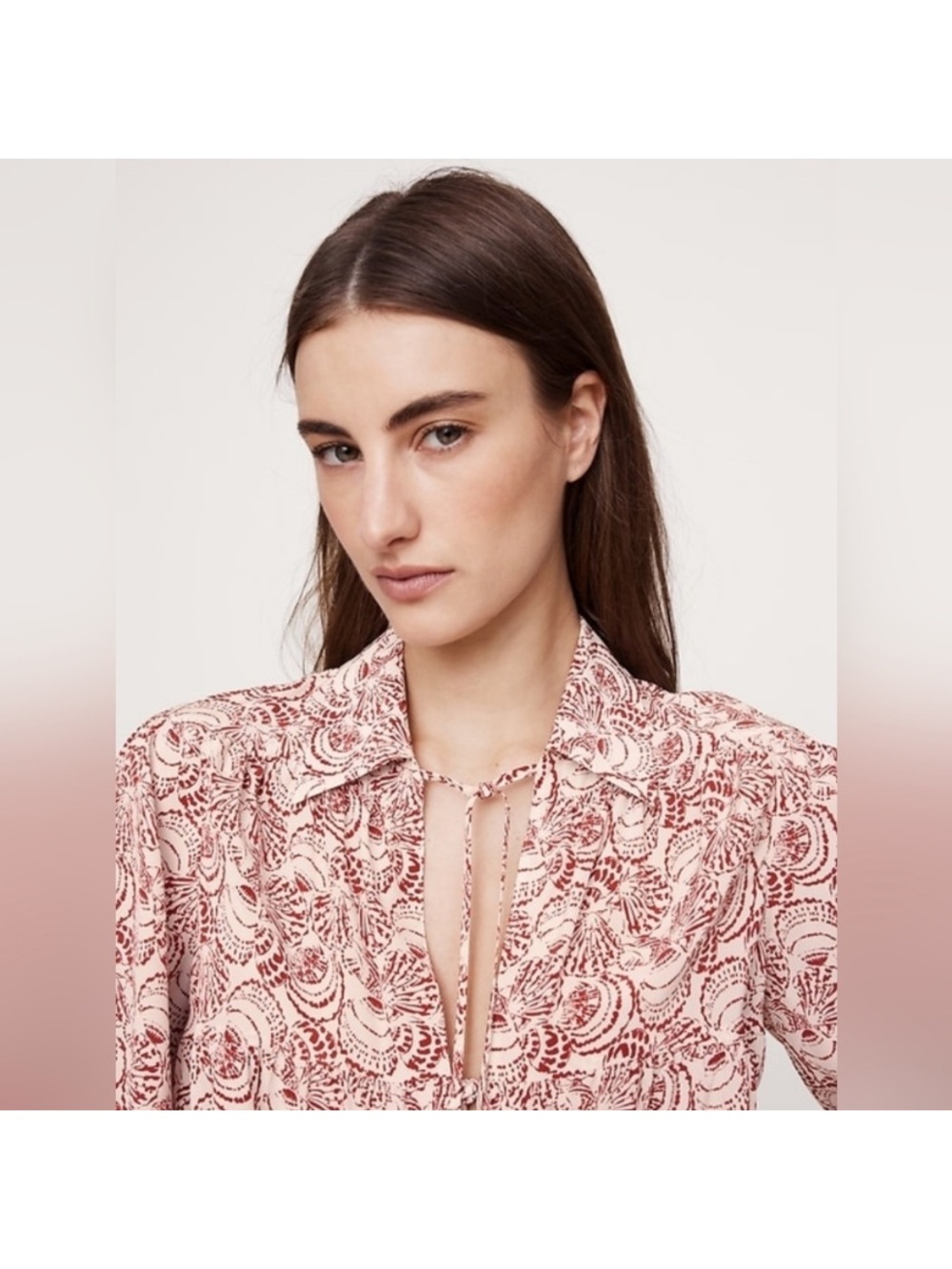 Banana Republic Red Clay Shell Print Silk Too Blouse